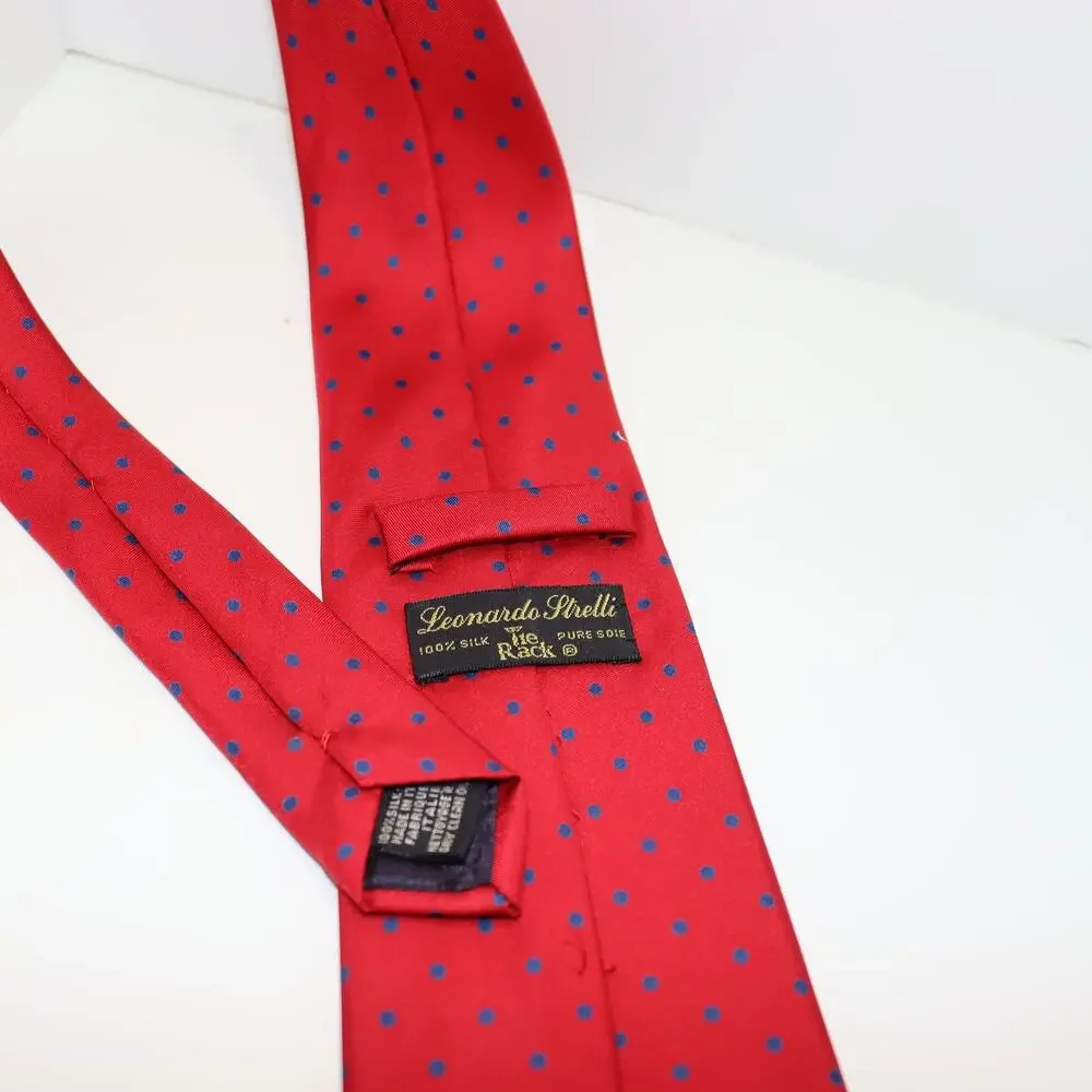Leonardo Strelli Red Polka Dot Silk Necktie Classic Menswear 3.5”‎ Wide
